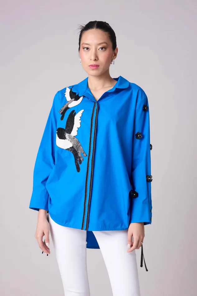 Scarlet Sage Tops Sawyer Applique Shirt 8211 Aster Blue 8211 Women
