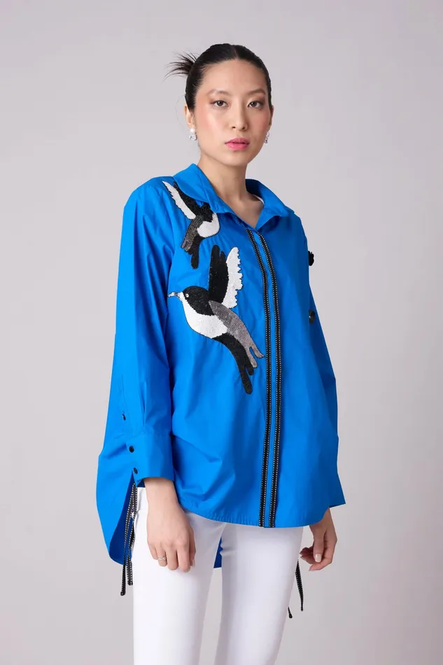 Scarlet Sage Tops Sawyer Applique Shirt 8211 Aster Blue 8211 Women