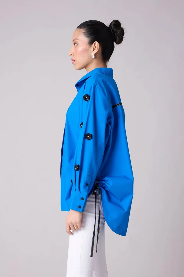 Scarlet Sage Tops Sawyer Applique Shirt 8211 Aster Blue 8211 Women