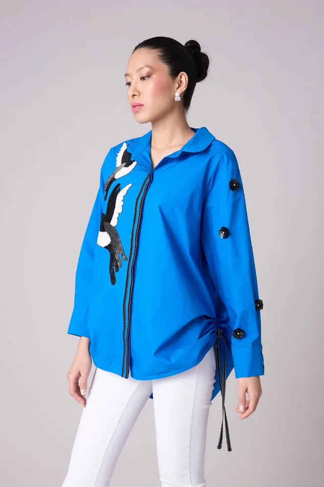 Scarlet Sage Tops Sawyer Applique Shirt 8211 Aster Blue 8211 Women