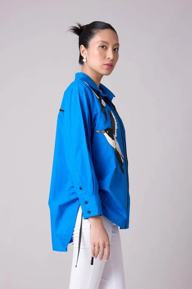 Scarlet Sage Tops Sawyer Applique Shirt 8211 Aster Blue 8211 Women