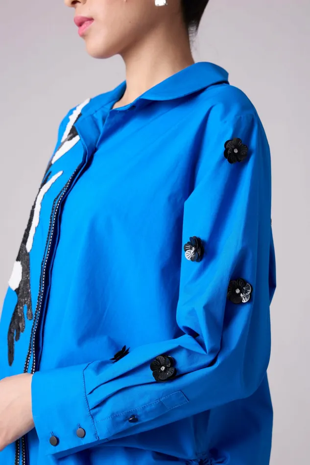 Scarlet Sage Tops Sawyer Applique Shirt 8211 Aster Blue 8211 Women