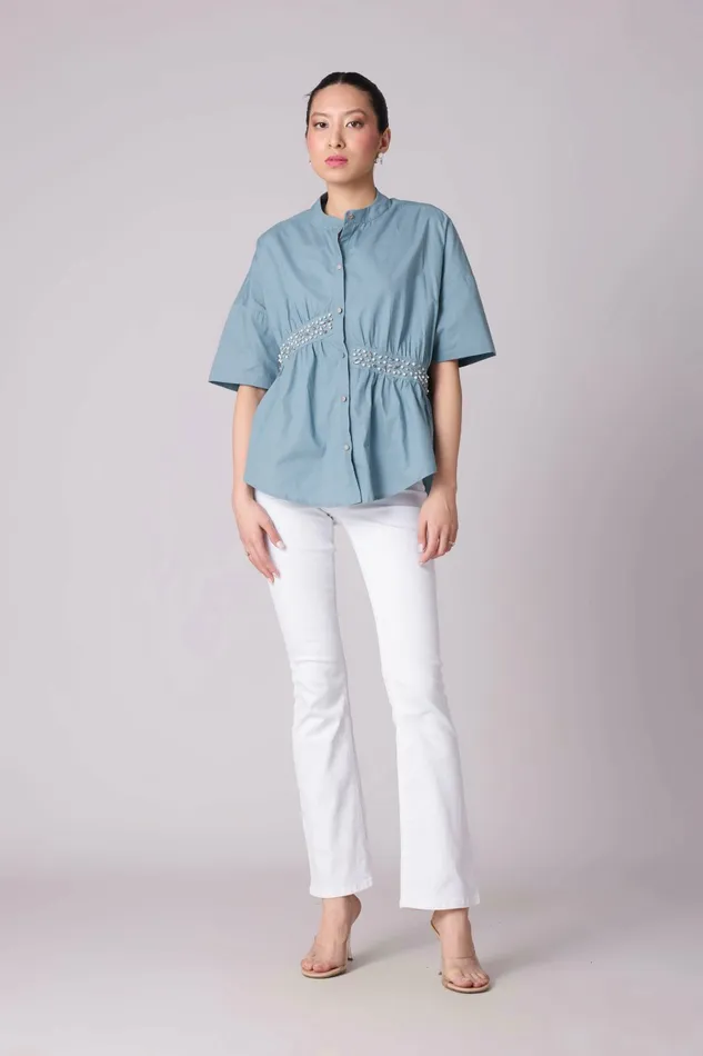 Scarlet Sage Tops Tatum Shirt 8211 Stone Blue 8211 Women