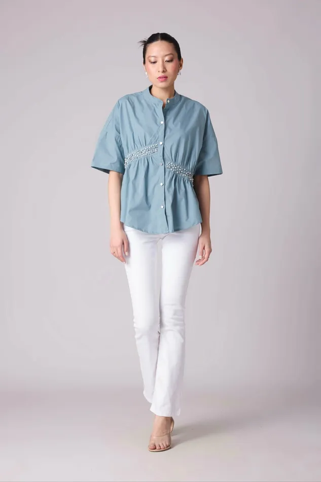 Scarlet Sage Tops Tatum Shirt 8211 Stone Blue 8211 Women