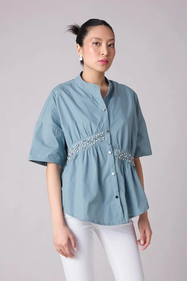 Scarlet Sage Tops Tatum Shirt 8211 Stone Blue 8211 Women