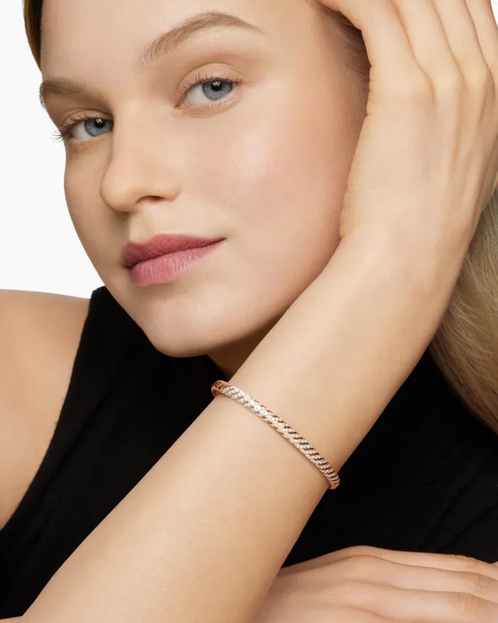 Sculpted Cable Bangle Bracelet In 18K Rose Gold With Diamonds 46mm Women David Yurman Bangle Sculpted Cable Bangle Bracelet In 18K Rose Gold With Diamonds 46mm Women David Yurman Bangle