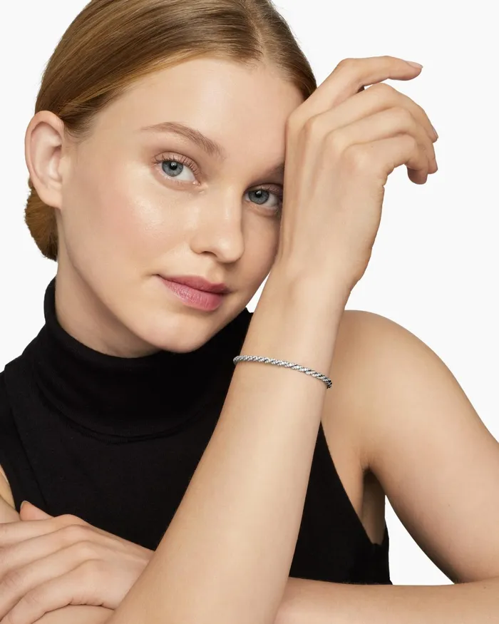Sculpted Cable Flex Bracelet In 18K White Gold 35mm Women David Yurman Bangle Sculpted Cable Flex Bracelet In 18K White Gold 35mm Women David Yurman Bangle