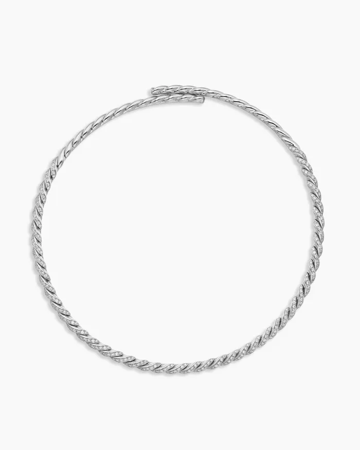 Sculpted Cable Flex Necklace In 18K White Gold With Diamonds 5mm Women David Yurman Statement Sculpted Cable Flex Necklace In 18K White Gold With Diamonds 5mm Women David Yurman Statement
