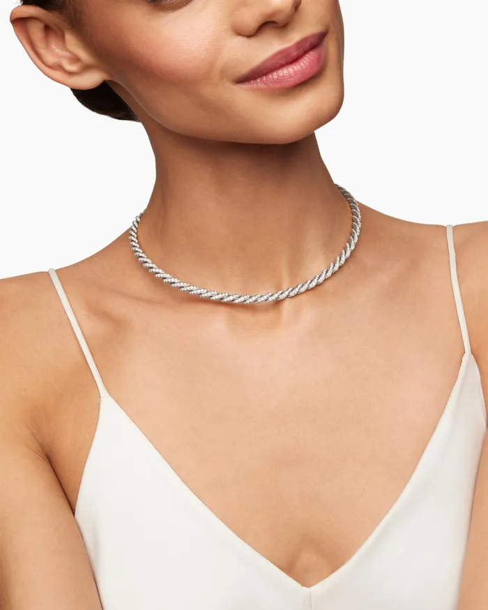 Sculpted Cable Flex Necklace In 18K White Gold With Diamonds 5mm Women David Yurman Statement Sculpted Cable Flex Necklace In 18K White Gold With Diamonds 5mm Women David Yurman Statement