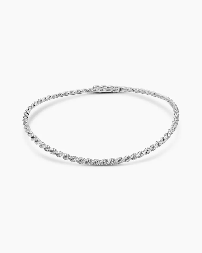 Sculpted Cable Flex Necklace In 18K White Gold With Diamonds 5mm Women David Yurman Statement Sculpted Cable Flex Necklace In 18K White Gold With Diamonds 5mm Women David Yurman Statement