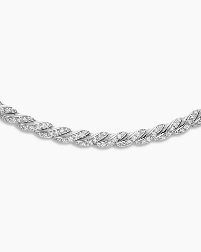 Sculpted Cable Flex Necklace In 18K White Gold With Diamonds 5mm Women David Yurman Statement Sculpted Cable Flex Necklace In 18K White Gold With Diamonds 5mm Women David Yurman Statement