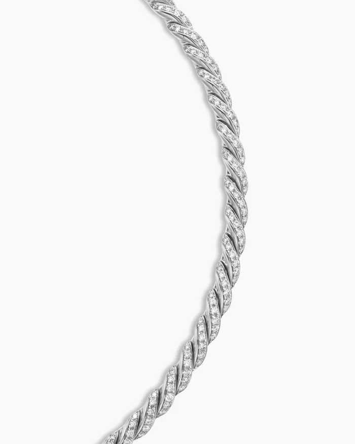 Sculpted Cable Flex Necklace In 18K White Gold With Diamonds 5mm Women David Yurman Statement Sculpted Cable Flex Necklace In 18K White Gold With Diamonds 5mm Women David Yurman Statement