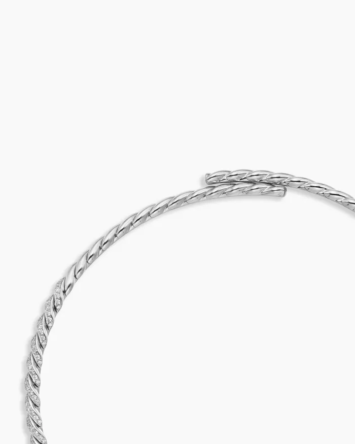 Sculpted Cable Flex Necklace In 18K White Gold With Diamonds 5mm Women David Yurman Statement Sculpted Cable Flex Necklace In 18K White Gold With Diamonds 5mm Women David Yurman Statement