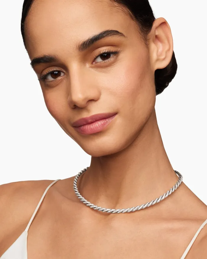 Sculpted Cable Flex Necklace In 18K White Gold With Diamonds 5mm Women David Yurman Statement Sculpted Cable Flex Necklace In 18K White Gold With Diamonds 5mm Women David Yurman Statement