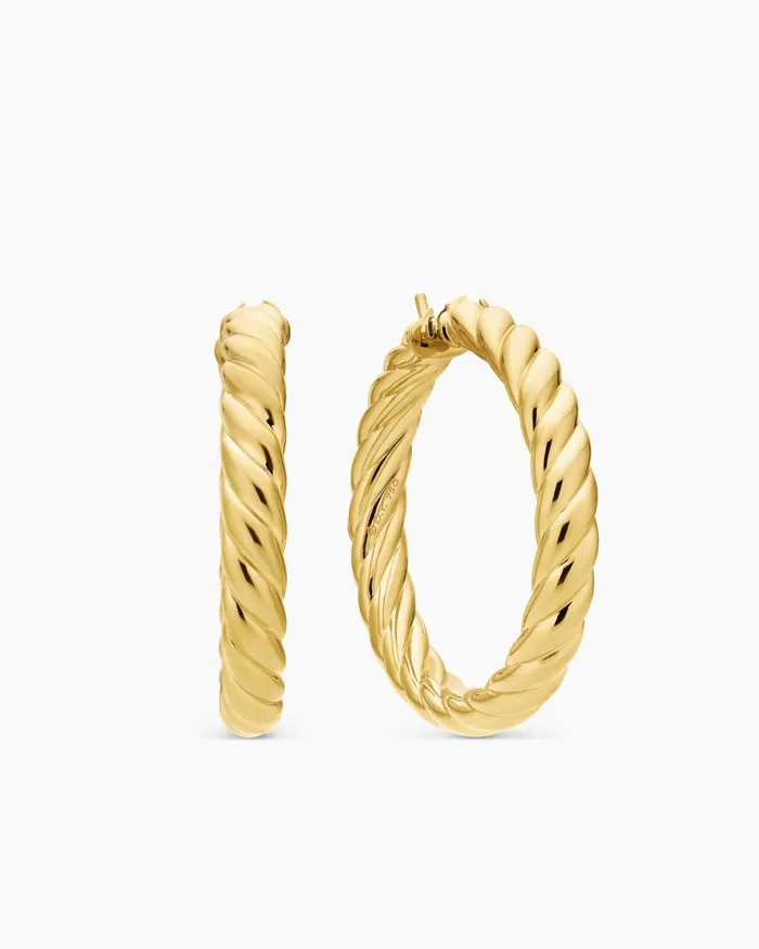 Sculpted Cable Hoop Earrings In 18K Yellow Gold 38mm Women David Yurman Hoop