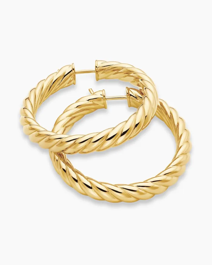 Sculpted Cable Hoop Earrings In 18K Yellow Gold 38mm Women David Yurman Hoop Sculpted Cable Hoop Earrings In 18K Yellow Gold 38mm Women David Yurman Hoop