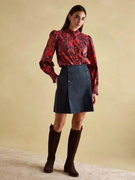 Shirts and Blouses Women Joules Navy Frill Neck Blouse