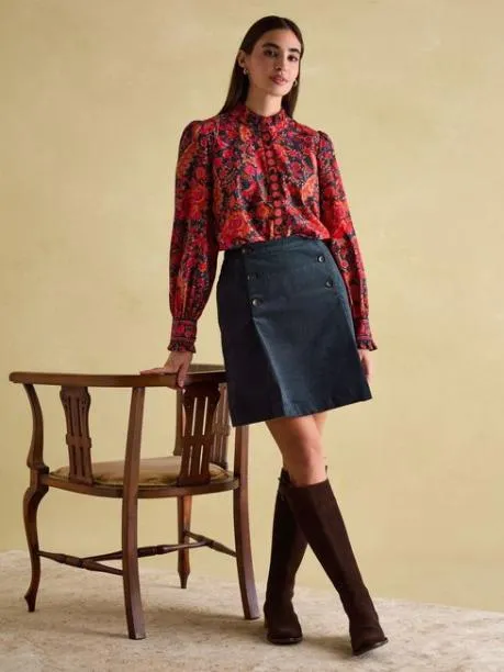 Shirts and Blouses Women Joules Navy Frill Neck Blouse