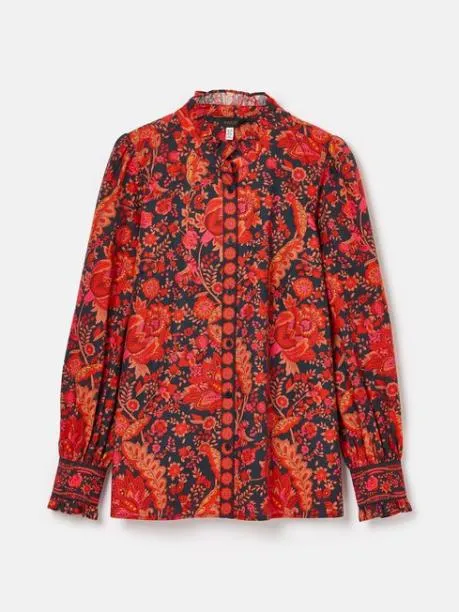 Shirts and Blouses Women Joules Navy Frill Neck Blouse