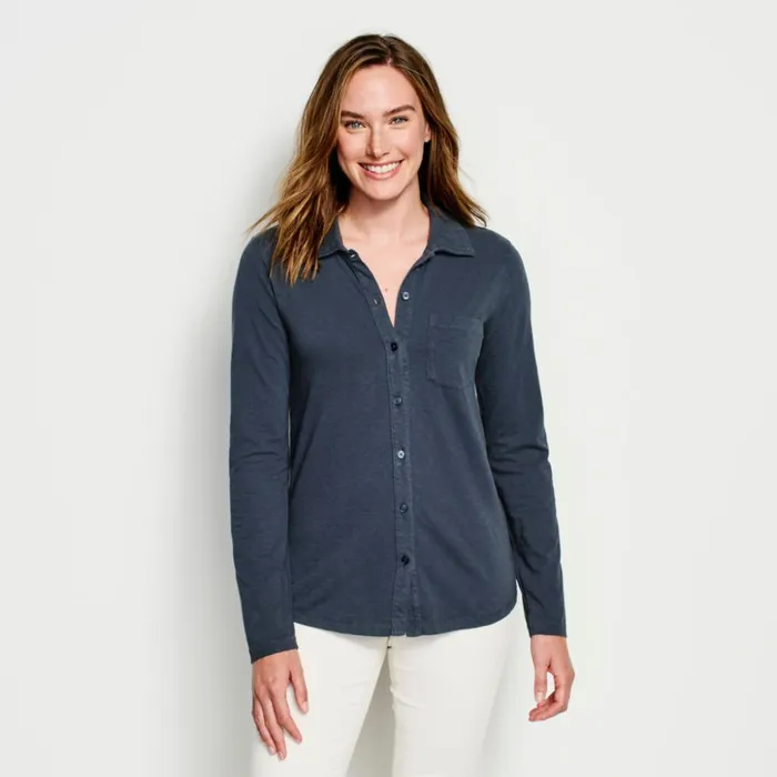 Shirts Women Orvis Canyon ButtonFront Tee Navy