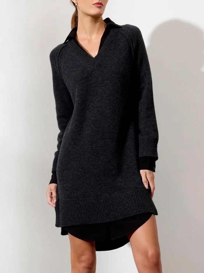 Shop Brochu Walker Dresses The Looker Layered VNeck Dress Charcoal With Black Underlayer
