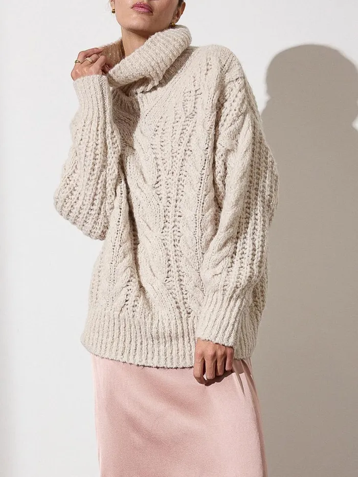 Shop Brochu Walker Sweaters The Elden Cable Knit Sweater Oyster Blush Mlange