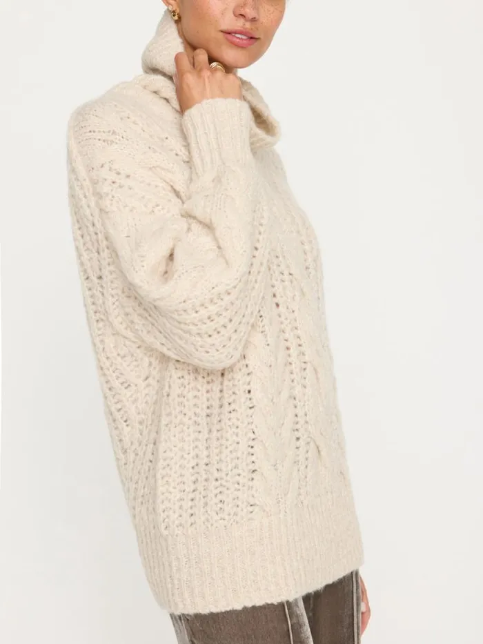 Shop Brochu Walker Sweaters The Elden Cable Knit Sweater Oyster Blush Mlange