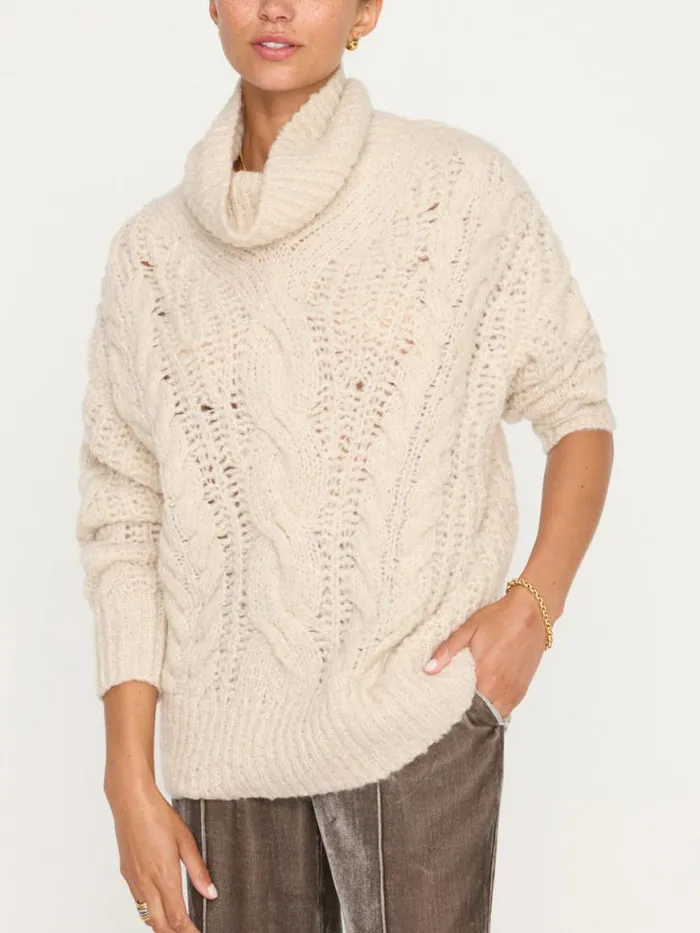 Shop Brochu Walker Sweaters The Elden Cable Knit Sweater Oyster Blush Mlange