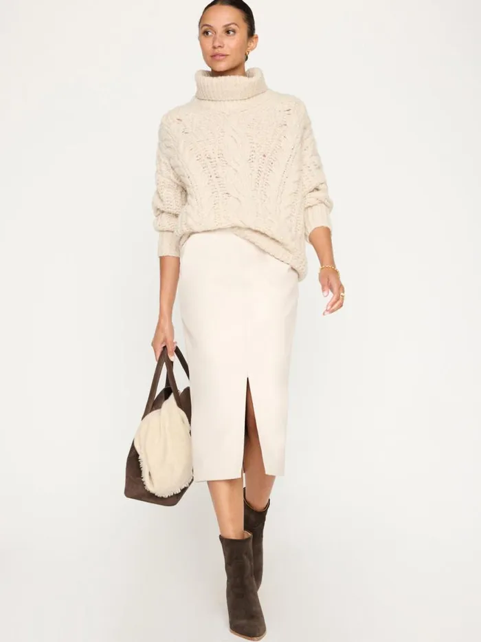 Shop Brochu Walker Sweaters The Elden Cable Knit Sweater Oyster Blush Mlange