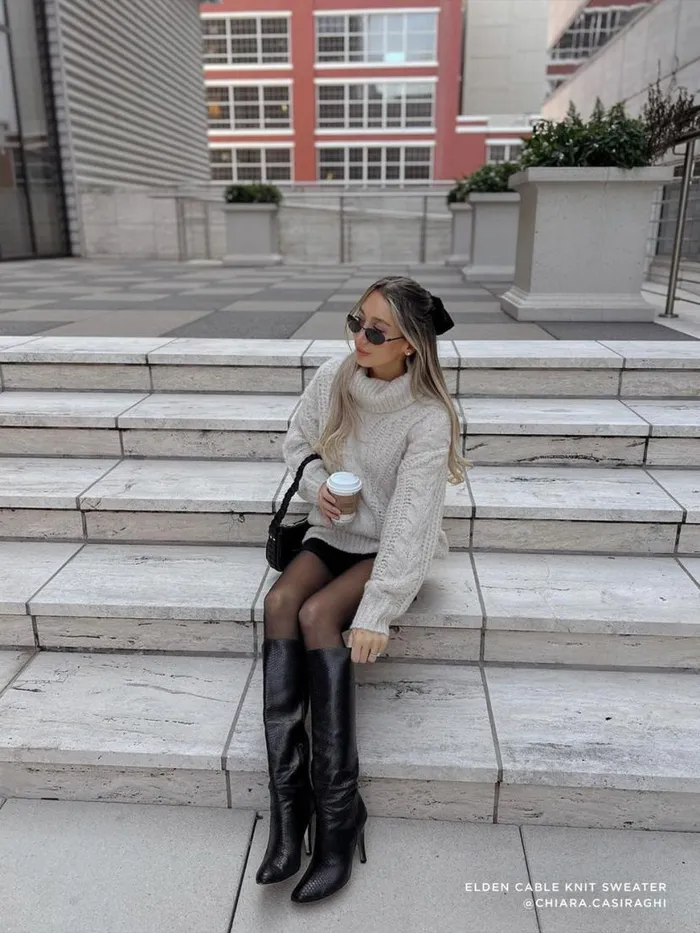 Shop Brochu Walker Sweaters The Elden Cable Knit Sweater Oyster Blush Mlange