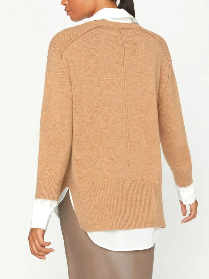 Shop Brochu Walker Sweaters The Looker Layered VNeck Camel With White Underlayer