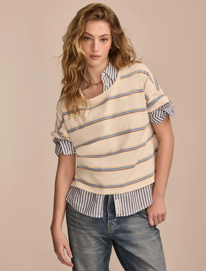 Short Sleeve Stripe Tee Neutral Stripe Women Lucky Brand Knit Tops