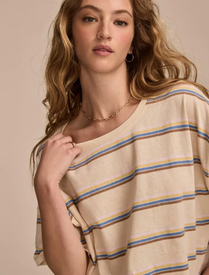 Short Sleeve Stripe Tee Neutral Stripe Women Lucky Brand Knit Tops