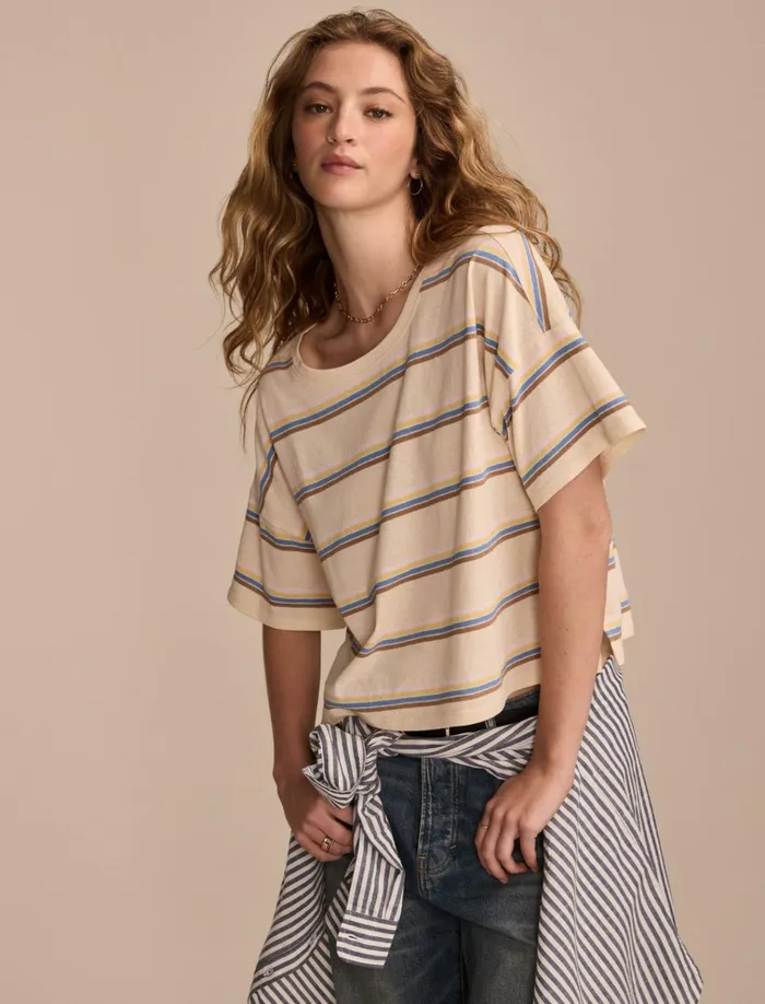 Short Sleeve Stripe Tee Neutral Stripe Women Lucky Brand Knit Tops