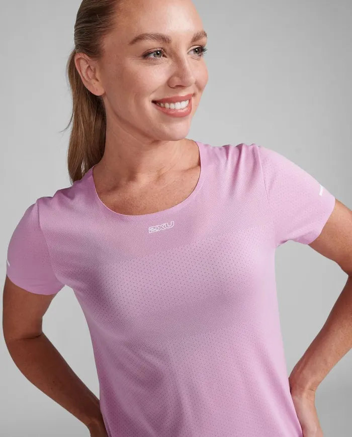 Short Sleeve Womens 2XU Light Speed Tech Tee Pastel Pinkwhite Reflective