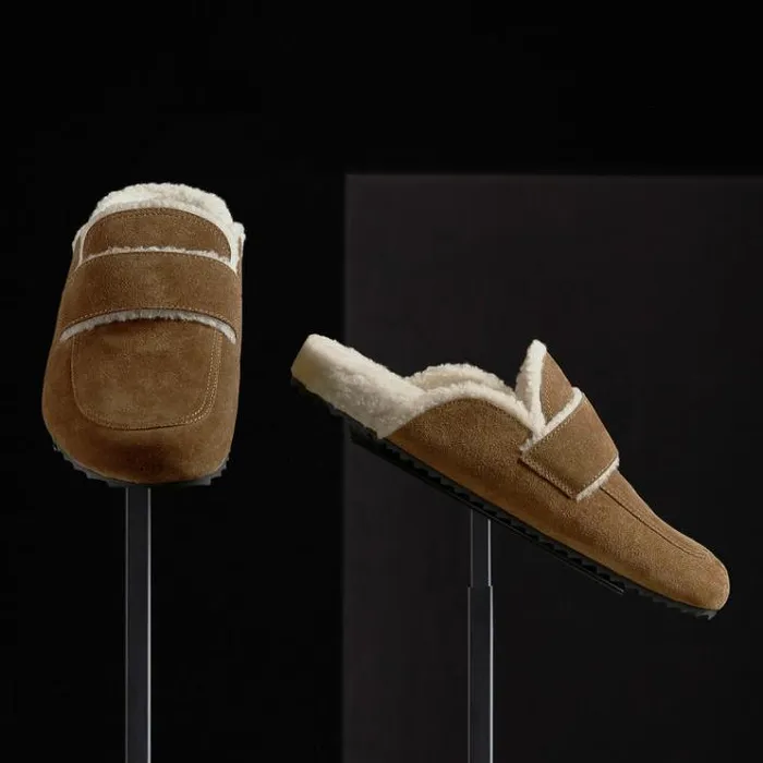 SlipOns Men James Perse Men039s Suede Shearling Lined Loafer Tabaccoivory