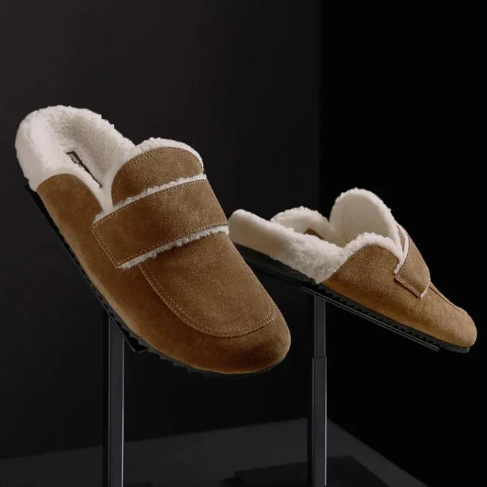 SlipOns Men James Perse Men039s Suede Shearling Lined Loafer Tabaccoivory