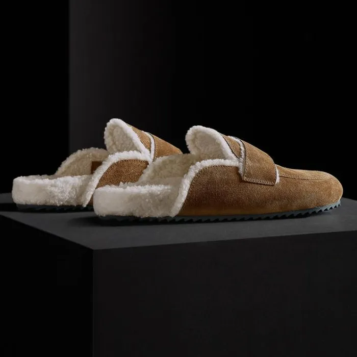 SlipOns Men James Perse Men039s Suede Shearling Lined Loafer Tabaccoivory