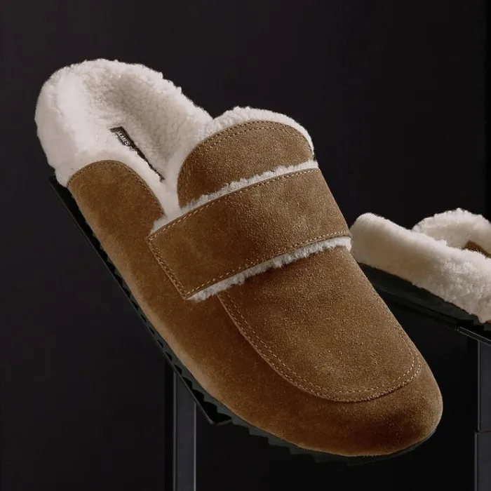 SlipOns Men James Perse Men039s Suede Shearling Lined Loafer Tabaccoivory