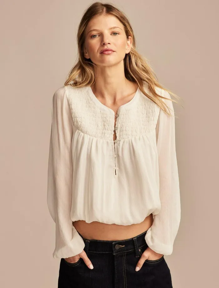 Smocked Bubble Top Gardenia Women Lucky Brand Blouses