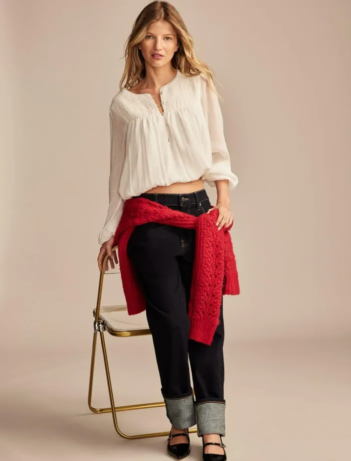 Smocked Bubble Top Gardenia Women Lucky Brand Blouses