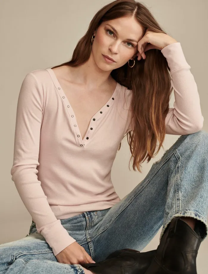 Snap Henley Sepia Rose Women Lucky Brand Knit Tops
