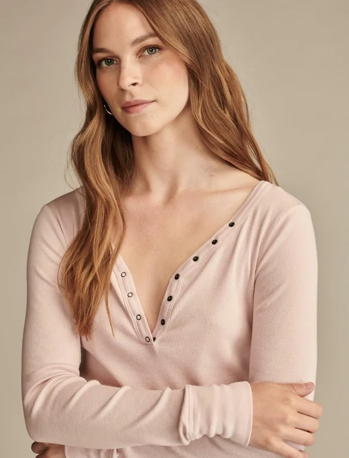 Snap Henley Sepia Rose Women Lucky Brand Knit Tops