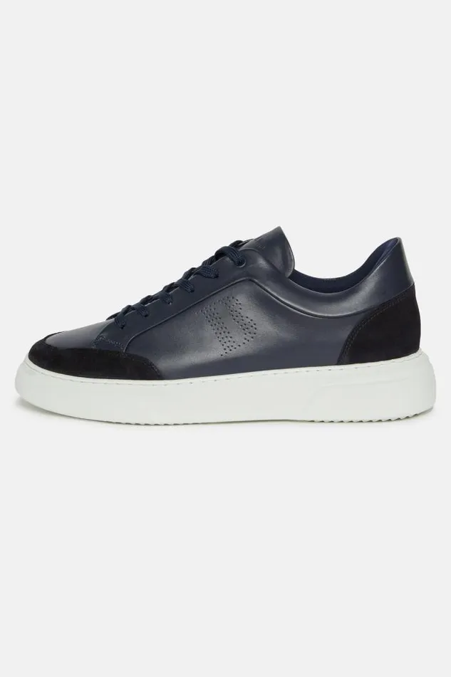 Sneakers Men Boggi Milano Navy Leather Trainers With Logo Navy Blue