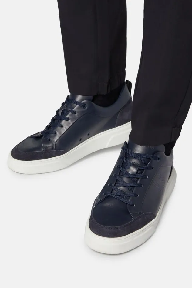 Sneakers Men Boggi Milano Navy Leather Trainers With Logo Navy Blue Sneakers Men Boggi Milano Navy Leather Trainers With Logo Navy Blue