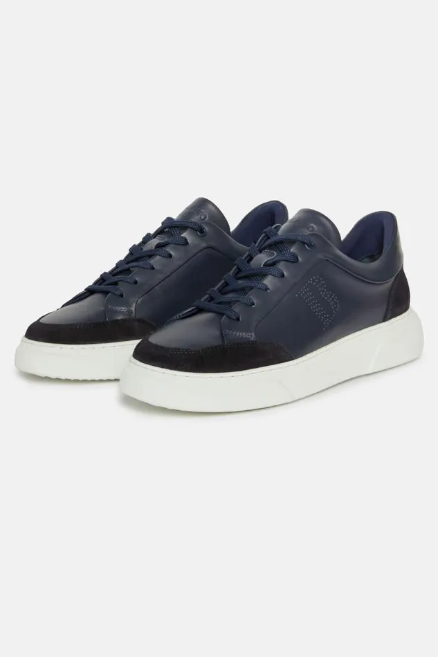 Sneakers Men Boggi Milano Navy Leather Trainers With Logo Navy Blue Sneakers Men Boggi Milano Navy Leather Trainers With Logo Navy Blue