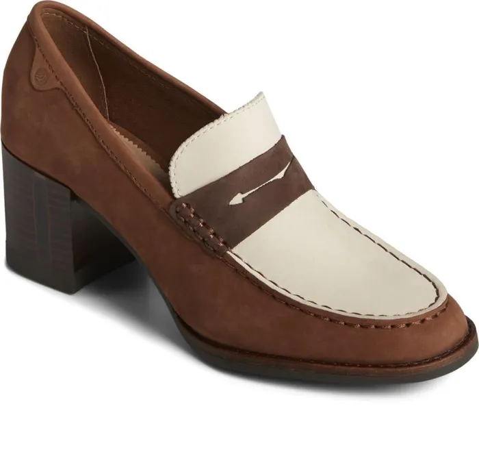 Sperry Flats and Loafers Women Seaport TwoTone Penny Heel Brownivory Sperry Flats and Loafers Women Seaport TwoTone Penny Heel Brownivory