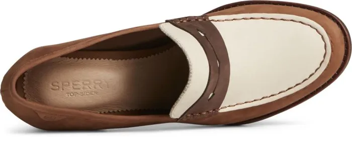 Sperry Flats and Loafers Women Seaport TwoTone Penny Heel Brownivory Sperry Flats and Loafers Women Seaport TwoTone Penny Heel Brownivory