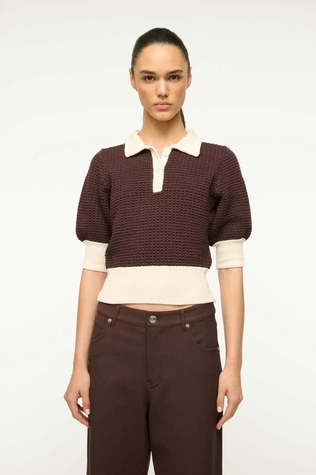 STAUD ALTEA SWEATER Dark Chocolate Ivory Women Tops
