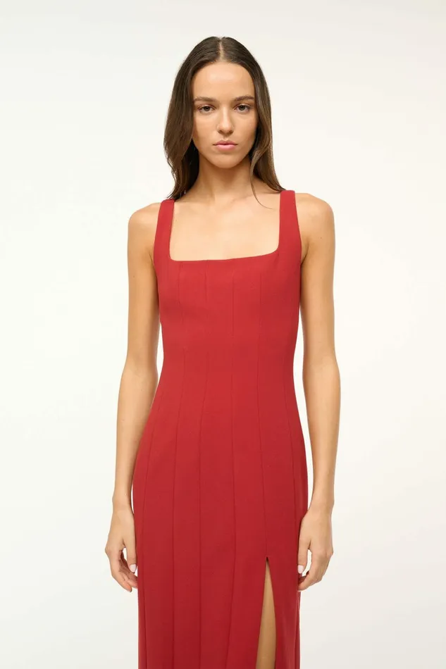 STAUD ANKLE PORTRAIT DRESS Rouge Women The Knit Shop STAUD ANKLE PORTRAIT DRESS Rouge Women The Knit Shop